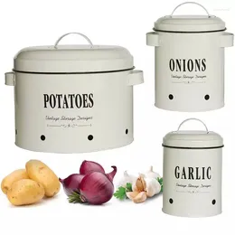 Storage Bottles 3 Canisters With Lids Pantry Organisation Potatoes Bin For Canister Garlic Onion Keeper Kitchen Counter
