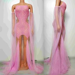 Stage Wear Woman Gogo Dancer Clothing Elegant Pink Pearl Festival Party Dress Nightclub Costume Singer Performance