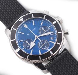 Japan Miyota Chronograph Quartz movement Mens watch Luminous Blue face Unidirectional rotating bezel 44MM wrist watch2720573
