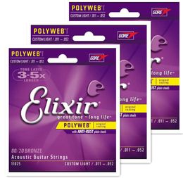 3sets Elixir 11025 Polyweb great tone long life 8020 Bronze Acoustic Guitar Strings 011 015 022 032 042 0524916733