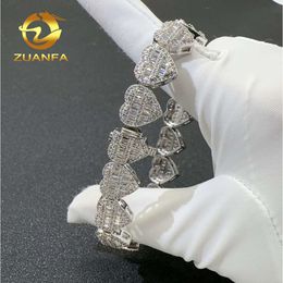 Hip Hop Bracelet Heart Shape Baguette Cut S925 Silver Vvs Moissanite Diamond Iced Out Cuban Chain Bracelet