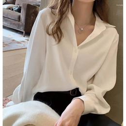 Women's Blouses Satin Blouse Long Sleeve French Fashion Solid Colour Shirts Office Lady Clothes Elegant Woman Korean Ladies V207