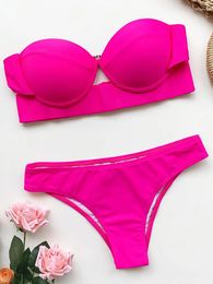 Women's Swimwear Underwired Push Up Bikinis 2024 Bra Cup Bikini Women Bandeau Swimsuit Female Two Pieces Set Bathing Suit Swim