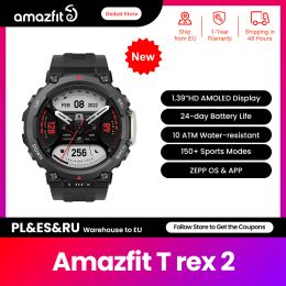 Control New Global Version Amazfit T Rex 2 Outdoor Smartwatch 150+Builtin Sports Modes 24day Battery Life Smart Watch For Android iOS