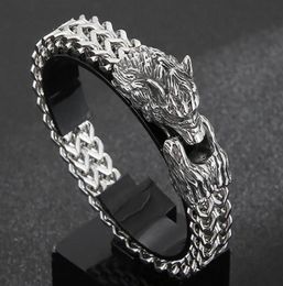 Link Chain Fashion Vintage Punk Viking Wolf Charm Bracelet Men039s Stainless Steel Mesh Rock Biker Jewellery Preferred212j8678247