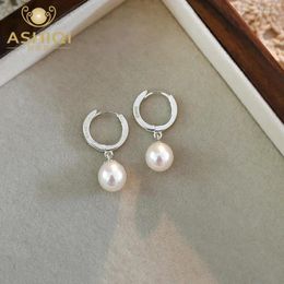 Hoop Earrings ASHIQI 925 Sterling Silver Natural Freshwater Pearl Fashion Jewellery For Girls Gift