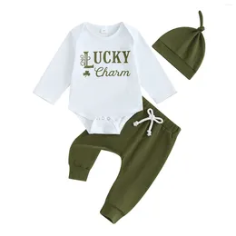 Clothing Sets Pudcoco Infant Baby Boy Irish Festival Jumpsuit Outfits Shamrock&Letter Print Long Sleeve Romper With Pants And Hat 0-12M