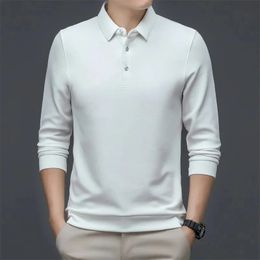 2024 Polo Shirt Men Solid Business Casual Long Sleeve s Fashion Turn Down Collar Slim Tees Tops M-4XL 240418
