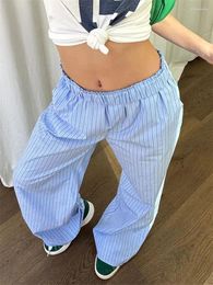 Women's Sleepwear Women Wide Leg Pyjamas Pants Stripe Elastic Waist Loose Straight Trousers Casual Lounge Sleep Bottoms 00s Retro Pyjamas