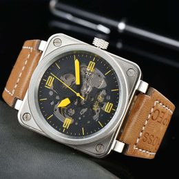 bell and ross Wristwatches Men Automatic Mechanical Watch Bell Brown Leather Black Ross Rubber Strap Mens watch