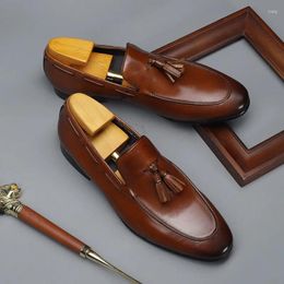 Dress Shoes Italian Men Loafer Genuine Leather Black Brown Casual Shoe Slip On Wedding Tassel Formal Suit For