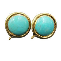 Equipments APDGG 2 Pairs Round Blue Turquoise Gold Plated Earrings Stud For Gems Stone Pearl Earrings Making DIY Craft Accessories