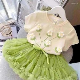 Clothing Sets 2 3 4 5 6 7 8 Years Girls Summer Flower Tops And Tutu Skirt Little Princess Baby Suits Birthday Party Kids Clothes