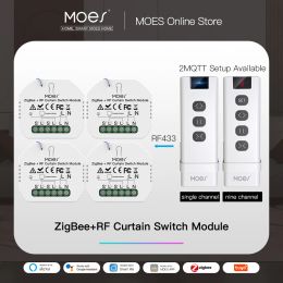 Control Moes Zigbee Smart Rf433 Curtain Switch Module for Motorised Roller Shutter Blinds Motor 2mqtt Smart Life App Alexa Google Home