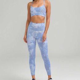 Lulemen tops shorts same tie dye yoga set with double-sided brushed sports and fitness tight pants bra and underwear can be labeled