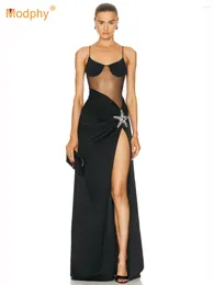 Casual Dresses Black Women's Star Decorative Spaghetti Strap Backless Design Celebrity Evening Party Elegant Maxi Long Dress Vestidos