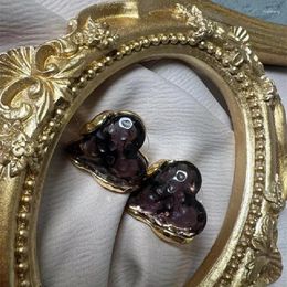 Stud Earrings Products Recommended Middle Ages Glaze Vintage Port Style French Design Brass Peach Heart Ear Clip