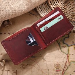 Wallets Genuine Leather Handmade Wallet Men Purse Leather Short Card Wallet for Male Money Clips Money Bag