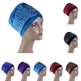 Women Velvet Elastic Headscarf Stretch Headband Long Tail Head Wrap Bonnet Indian Hat Muslim Headcover Ladies Hair Accessories 240410