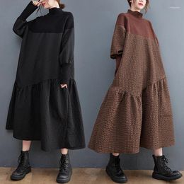 Casual Dresses LYEEYNNR Knitted Patchwork Jacquard Dress Women Japan Style Loose A-line Midi Female Temperament Vestidos Mujer