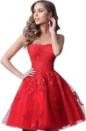 Short Homecoming Dresses Appliques Strapless Lace-up Ball Gown Tulle Plus Size Graduation Dresse Party Prom Formal Evening Gown Hc17