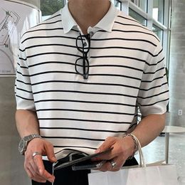 Men's Casual Shirts Stripe Mens Fashion Loose Top Summer Sporty Pullovers Male Button Lapel Breathable Blouse Tops Ropa Hombre