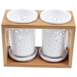 Chopsticks Wood Ceramic Bucket Double Cylinder Storage Rack Tableware Box Kitchen