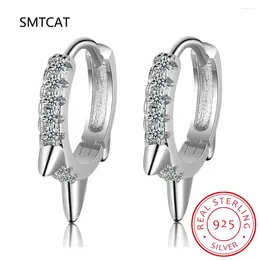 Hoop Earrings S925 Sterling Silver Real Moissanite Punk Rivet Earring For Women Sparkling Lab Diamond Ear Buckle Fine Jewellery Gift