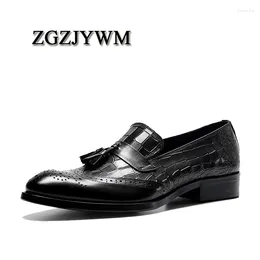 Dress Shoes ZGZJYWM Men Genuine Leather Crocodile Pattern Black/Red Lace-Up Tassel Pointed Toe Italian Wedding Formal Oxford