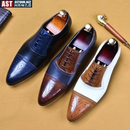 Dress Shoes White Brogues Leather Male Gentleman Groom Suit Business Genuine Formal Wedding Footwear