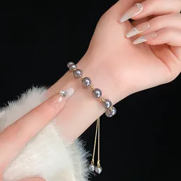 Strand Vintage Grey Imitation Pearl Chain Bracelet For Women Fashion Simple Beaded Adjustable Charm Jewellery Wedding Gift