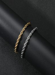 Link Chain 53mm Rope Bracelets Mens Stainless Steel Gold Color On Hand Fashion Hip Hop Bracelet For Male Whole 7inch2877456