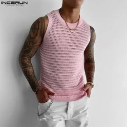 Men Tank Tops Mesh Hollow Out See Through Streetwear Vests Summer Fitness Solid Fashion Casual Clothing S-5XL INCERUN 240419