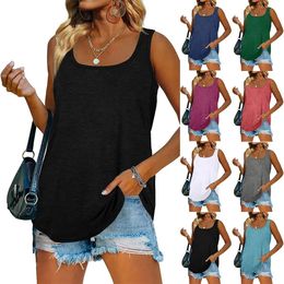 Womens Tank Tops U Neck Dolphin Hem Casual Flowy Summer Sleeveless Tunic Tshirts 240419