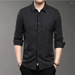 Men's Dress Shirts Stretch Shirt Fashion Long Sleeve Thin Youth Slim Fit Social Office Solid Striped Non-iron Soft Plain Smart
