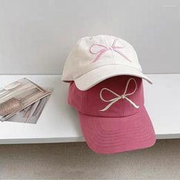 Ball Caps Ins Korean Pink Bow Embroidered Baseball Cap Breathable Soft Cotton Peaked Spring And Summer Sun Protection Hats