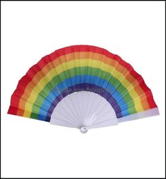 Party Favor Event Supplies Festive Home Garden Folding Rainbow Fan Printing Crafts Festival Decoration Plastic Hand Held Dance Fan4692284