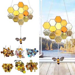 Decorative Figurines Sun Catcher Farmhouse Garden Yard Bright Colour Cartoon Bee Window Sunshade Honeycomb Hanging Ornament Home Decorations