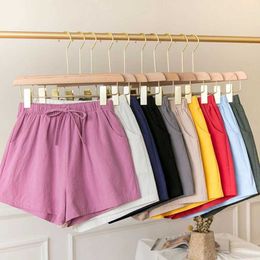 女子ショーツMexzt Cotton Linen Shorts Women Harajuku Solid Basic Wide Legショートパンツ夏のファッションハイウエストブラックカジュアルショートパンツY240420