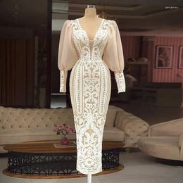 Party Dresses Elegant Arabic Mermaid Dubai Evening Dress Long Sleeves Plus Size Ankle Length Midi Prom Formal Wedding Gowns For Women