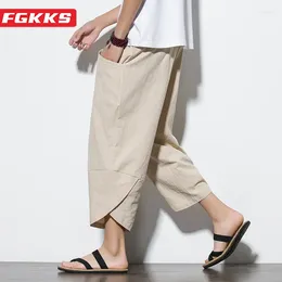 Men's Pants FGKKS 2024 Brand Linen For Men Baggy Large Pocket Cropped Oversize Trousers Loose Harem Casual Male