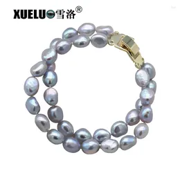 Strand XUELUO Fashion Double Strands Light Grey Baroque Natural Cultured Freshwater Pearl Bracelet For Women