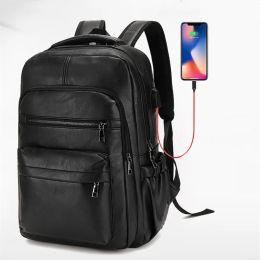 Backpacks High Quality USB Charging Backpack Men PU Leather Bagpack Large Laptop Backpacks Male Mochilas Schoolbag For Teenagers Boys