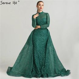 Party Dresses Fashion Mermaid Luxury Glitter Wine Red Evening Dress Long Sleeves Gliter With Train Gowns 2024 Serene Hill LA6326