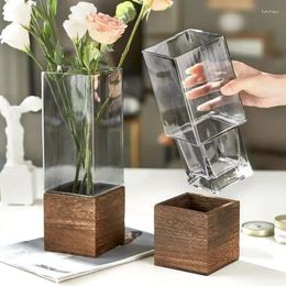 Vases Vase Wooden Hydroponic Office Decoration Flowers Room Flower Living Artificial Dried Glass Base For
