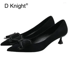 Dress Shoes Spring Bow-Knot Suede Black Women's High-Heeled Sexy Soft Pointed Toe Shallow Mouth Stiletto Heels Pumps Women