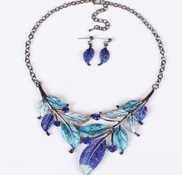 New Europe Vintage Party Casual Jewelry Set Women039s Colorful Drop Glaze Leaves Necklaces With Earrings S995712405