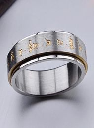 Fashion Men Buddha Rotation Spinning Mantra Letter Ring Titanium Steel Fine Jewelry Gift LL17 Cluster Rings2047658