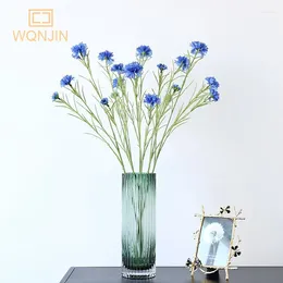 Decorative Flowers 1PCS Nordic Blue Long Branch Starry Cornflower Silk Artificial Home Wedding Party Decoration Flore Fleurs Artificielles