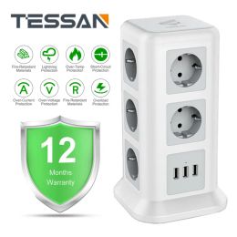 Control Tessan Smart Power Board Eu Plug 3 Usb and 11 Outlets Extension 2.0m Cable Tower Charger Multiport Desktop Outlets Smart Home